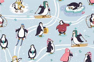 Winter Penguins, a Pattern Graphic by GooseFrol