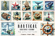 Nautical Vintage Stamp Clipart, an Illustration by CreationArt (Thumbnail 1 of 5)