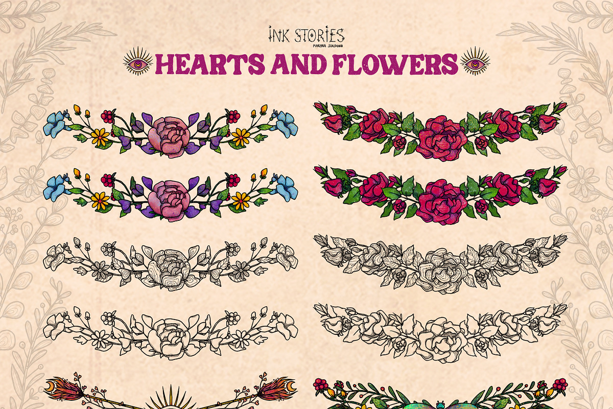 Hearts and Flowers Boho Vintage Set, a Decorative Illustration by Ink Stories (Photo 20 of 24)