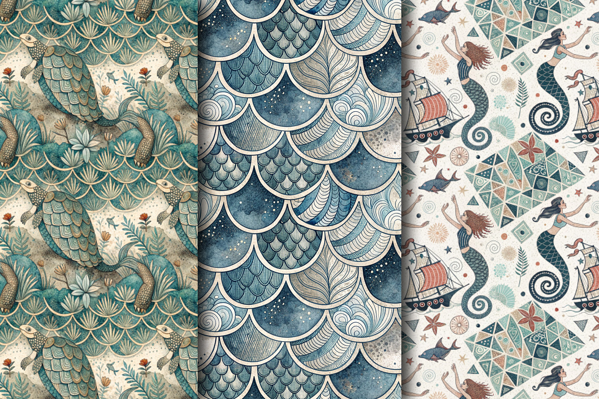 Seamless Pattern Set Marine Fantasy, a Pattern Graphic by Designs by Helen Trupak (Photo 4 of 8)