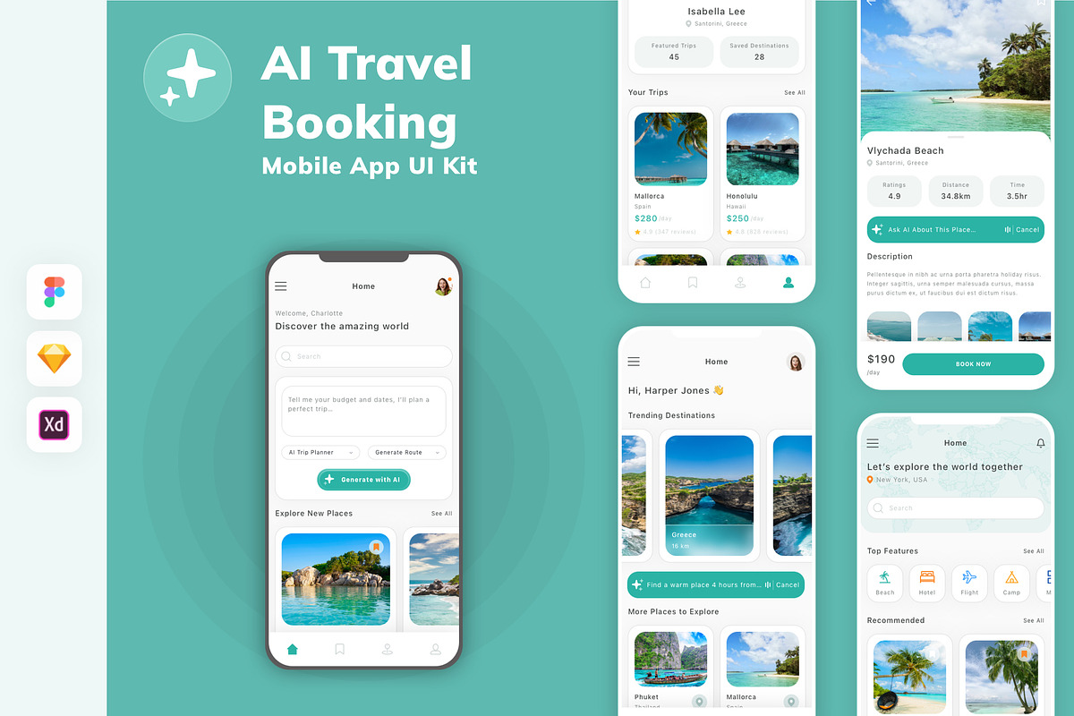 AI Travel Booking Mobile App UI Kit, an UI Kit Template by uicube (Photo 2 of 2)
