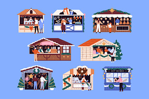 People at Christmas stalls set, a Seasonal Illustration by PaperTrident