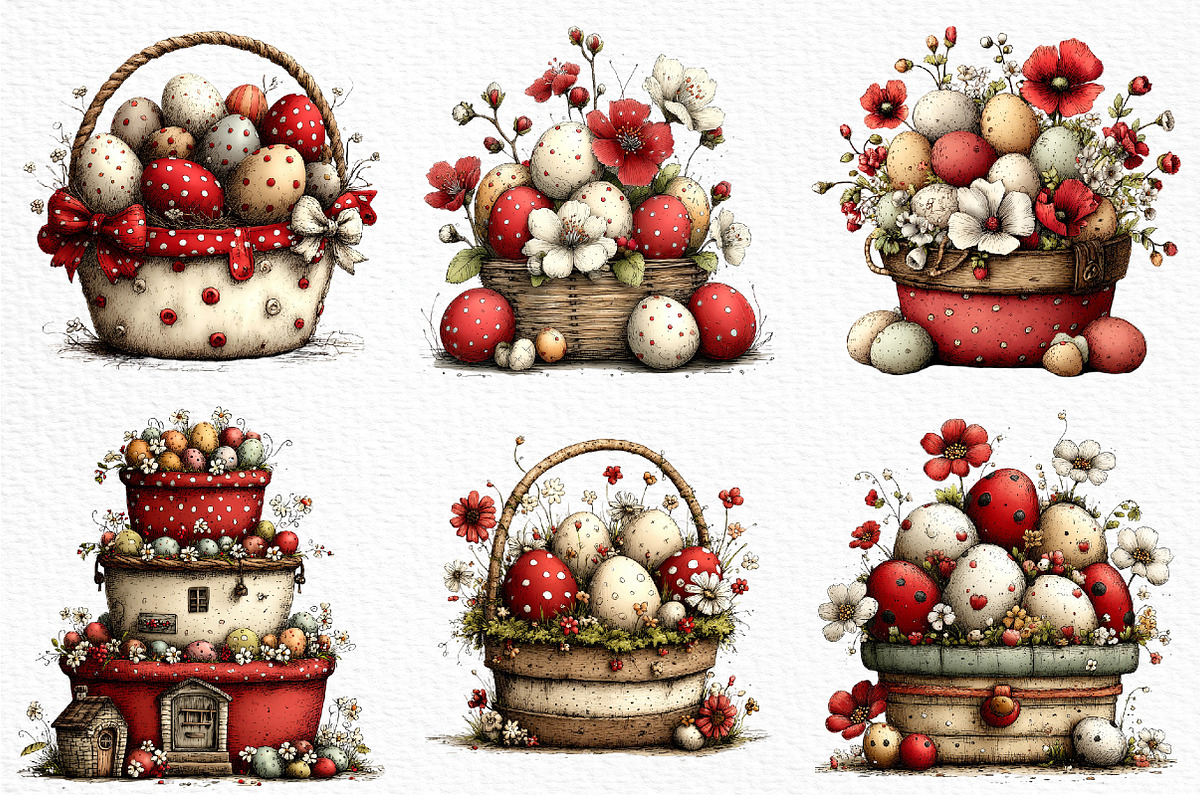 Whimsical Easter Eggs Basket Clipart, an Illustration by Craft Nest (Photo 5 of 11)