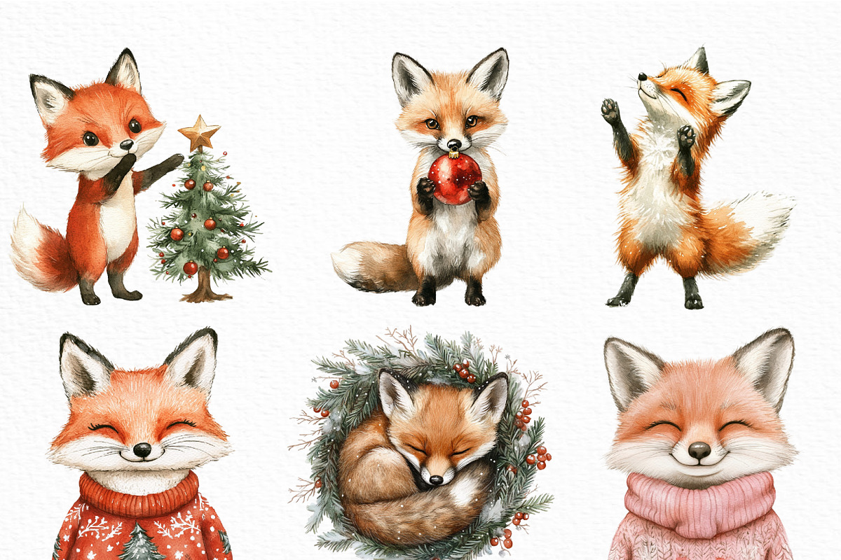 Christmas Fox Clipart Set, an Illustration by Craft Nest (Photo 2 of 6)