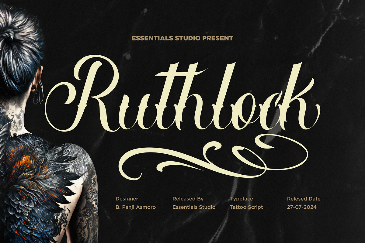 Ruthlock - Tattoo Script Font, a Script Font by Essentials Studio (Photo 1 of 8)