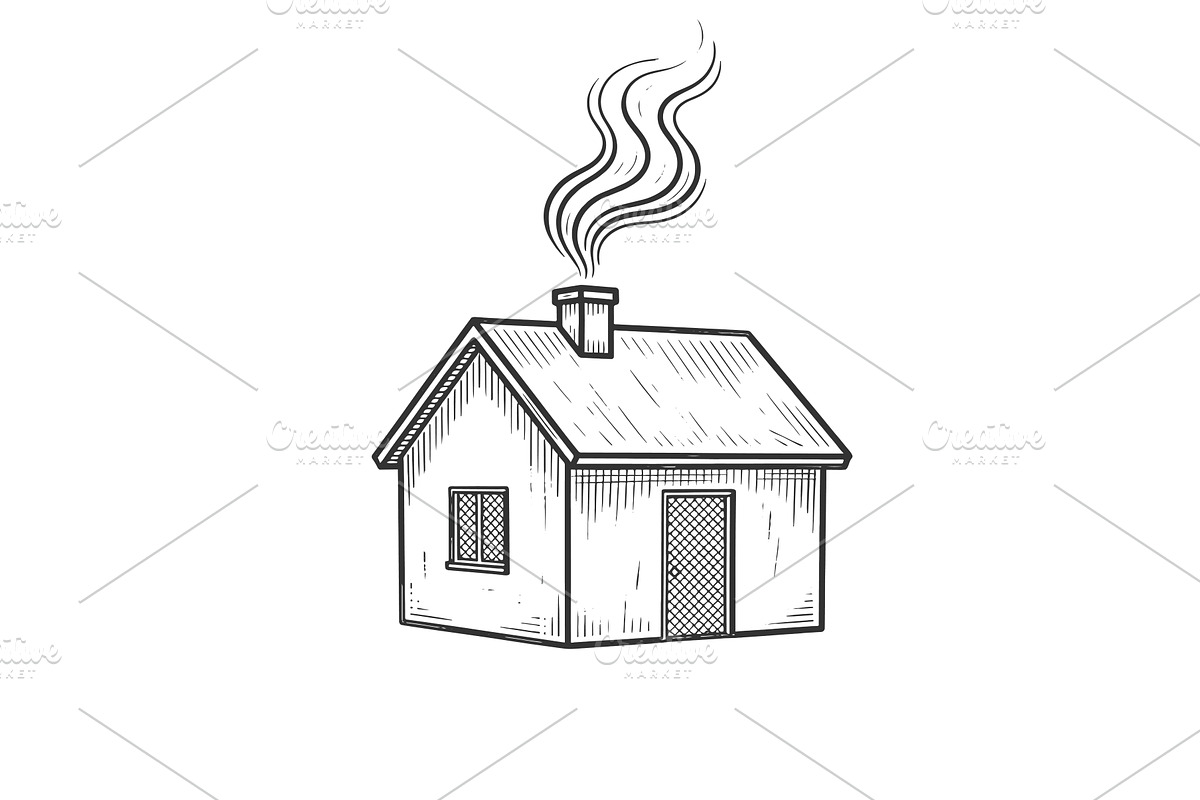Rustic Wooden Cabin engraving vector, an Object Illustration by AlexArt