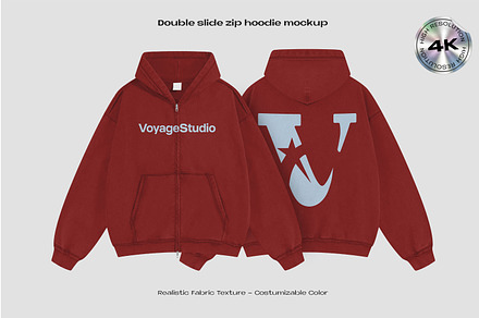 Double slide zip hoodie mockup
