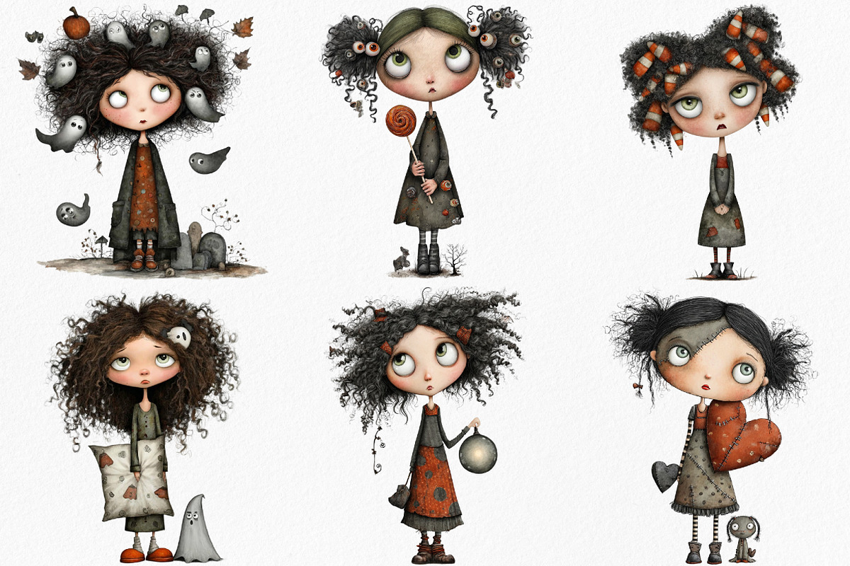 Spooky Quirky Girls Clipart Bundle, an Illustration by Canvas Craft (Photo 3 of 7)