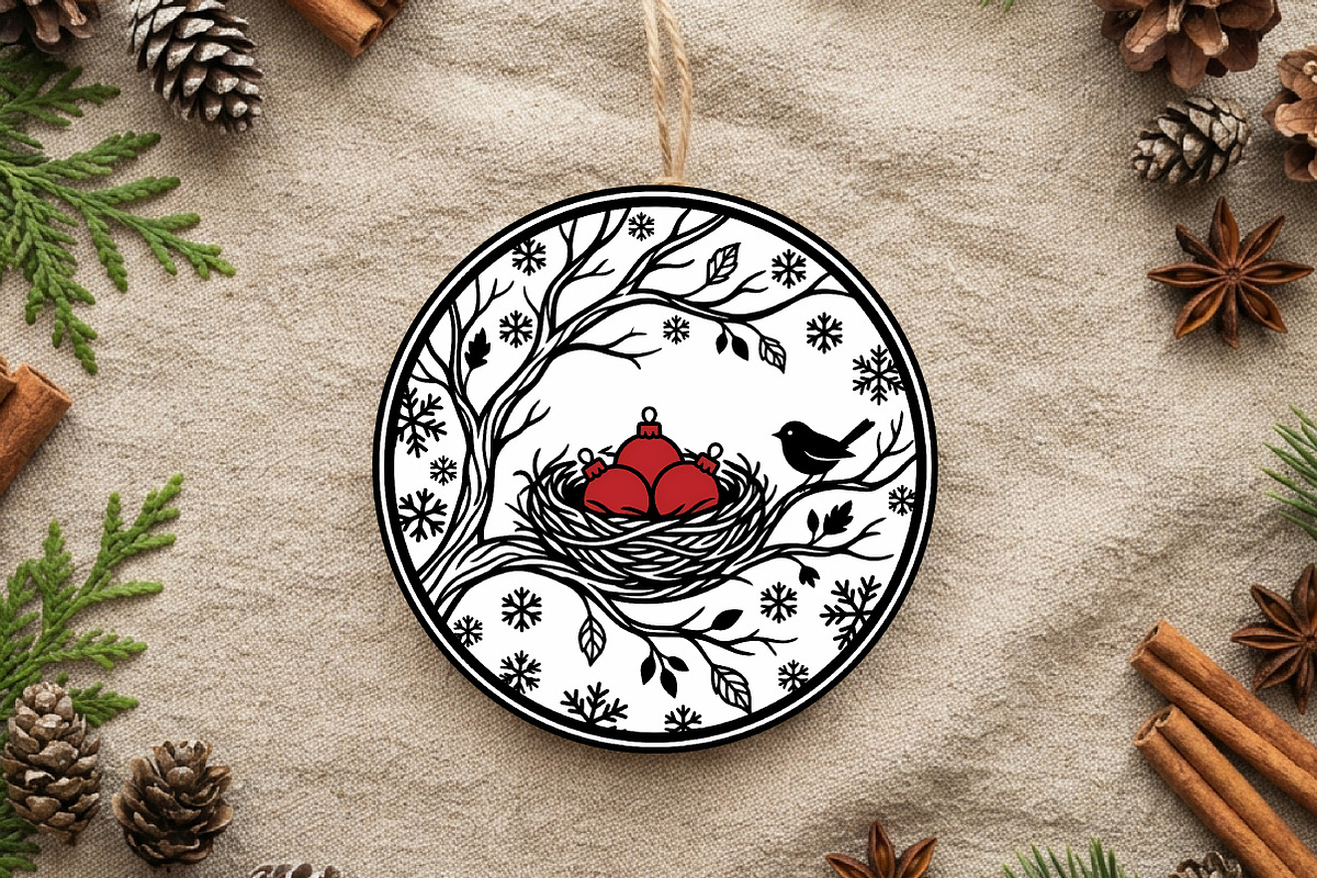 Christmas Bird Nest Ornament SVG, a Seasonal Illustration by CrexoraLab (Photo 2 of 3)