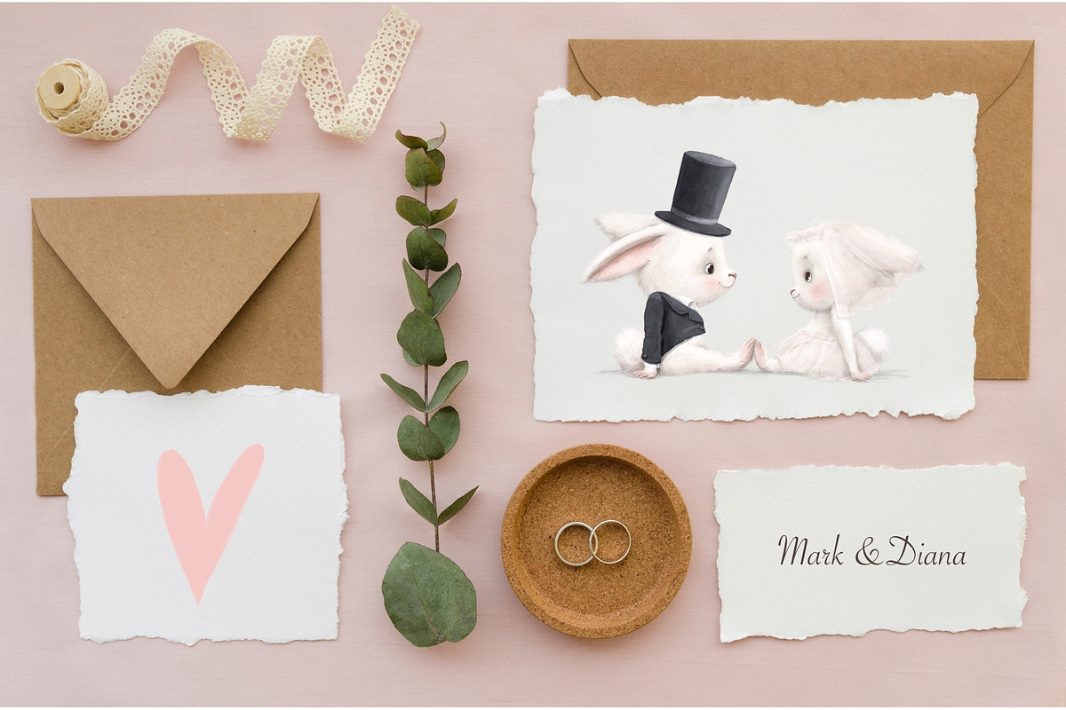 Bunny wedding. Illustration., an Animal Illustration by sheincar (Photo 7 of 8)