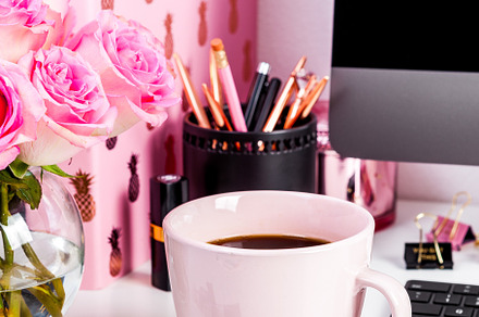 Pink desktop office stock photo, a Background Photo by Marigold Stock