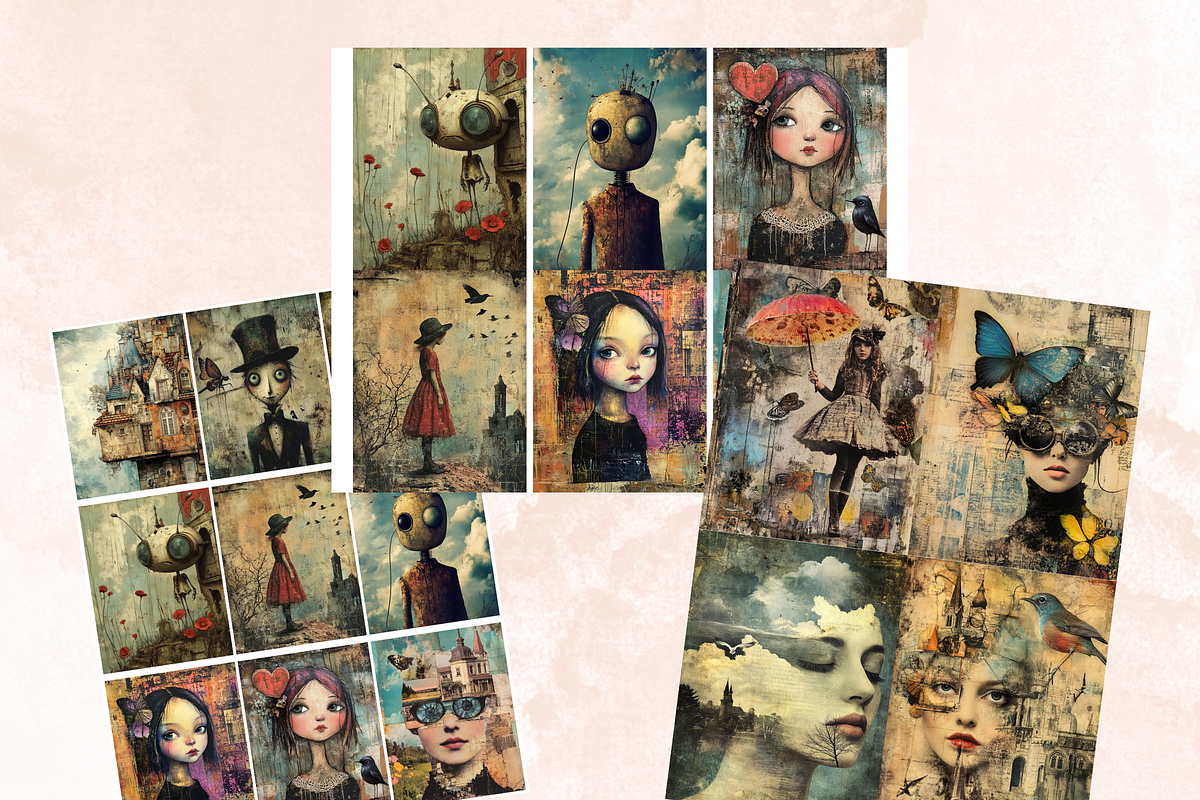 Whimsy Grunge Collage Paper Kit, a Background Graphic by GiraffeCreative (Photo 5 of 9)