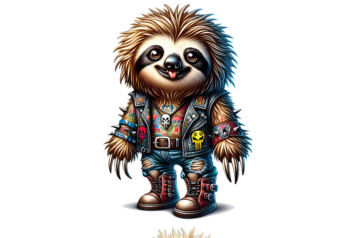 Punk Rock Sloth Clipart Set, an Animal Illustration by DoubleTwists