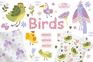 Cute Birds And Flowers Collection.