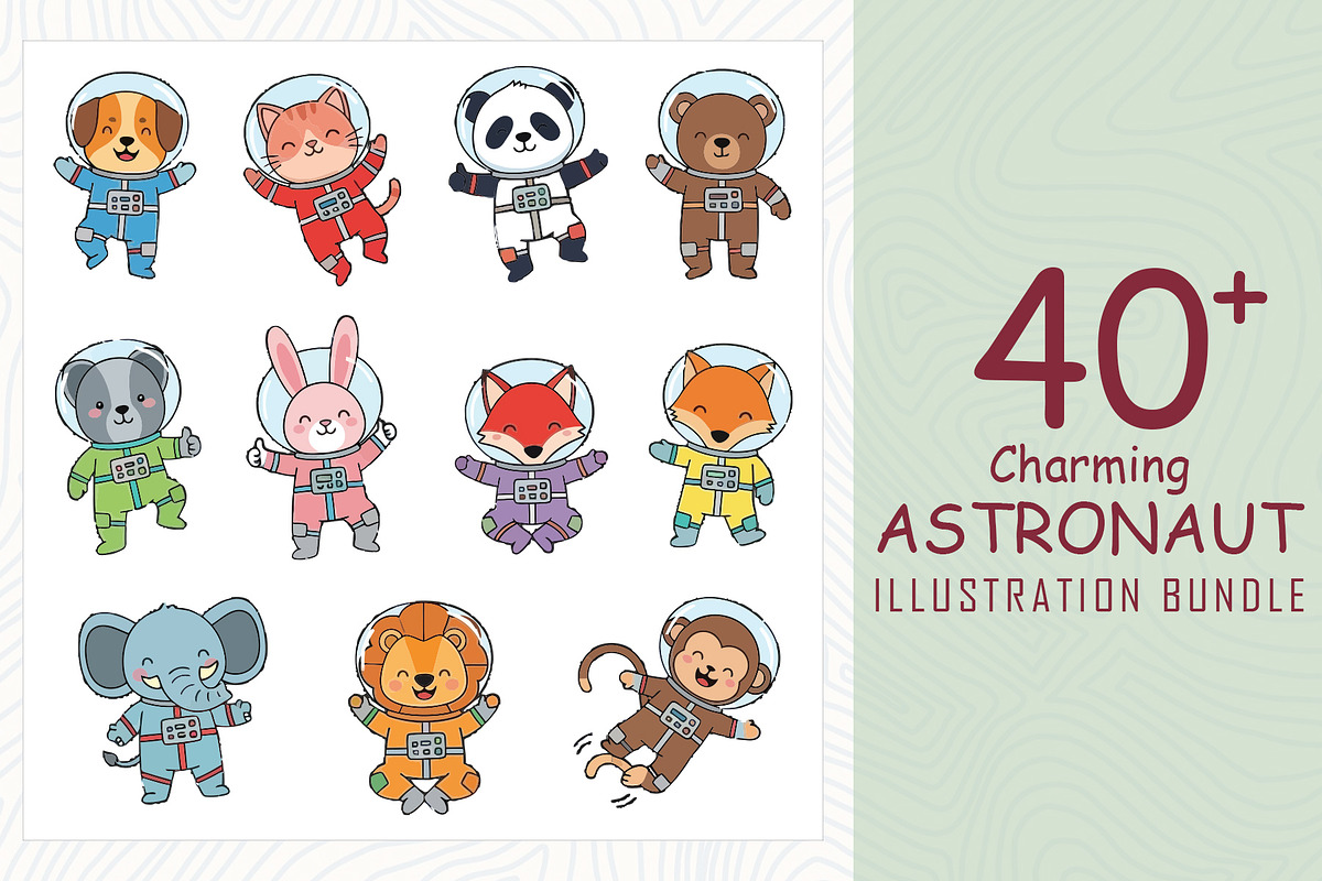 Cute astronaut animals colorful EPS, an Object Graphic by Sofia's Fashion (Photo 3 of 3)