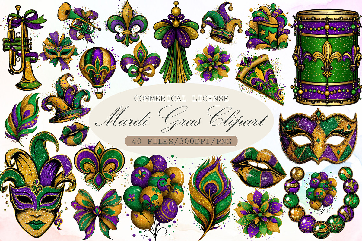 Mardi Gras Png Bundle Mardi Gras Cli, an Illustration by Sublimation Artist (Photo 1 of 6)
