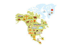 Illustrated Map of North America, an Illustration by Flashvector
