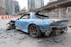 Severely damaged blue sports car, a Transportation Photo by MistyDay