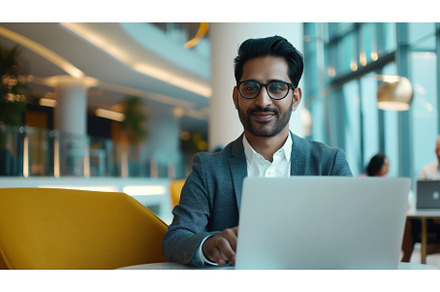 Young Indian businessman working on, a Business Photo by Sergey Kotenev
