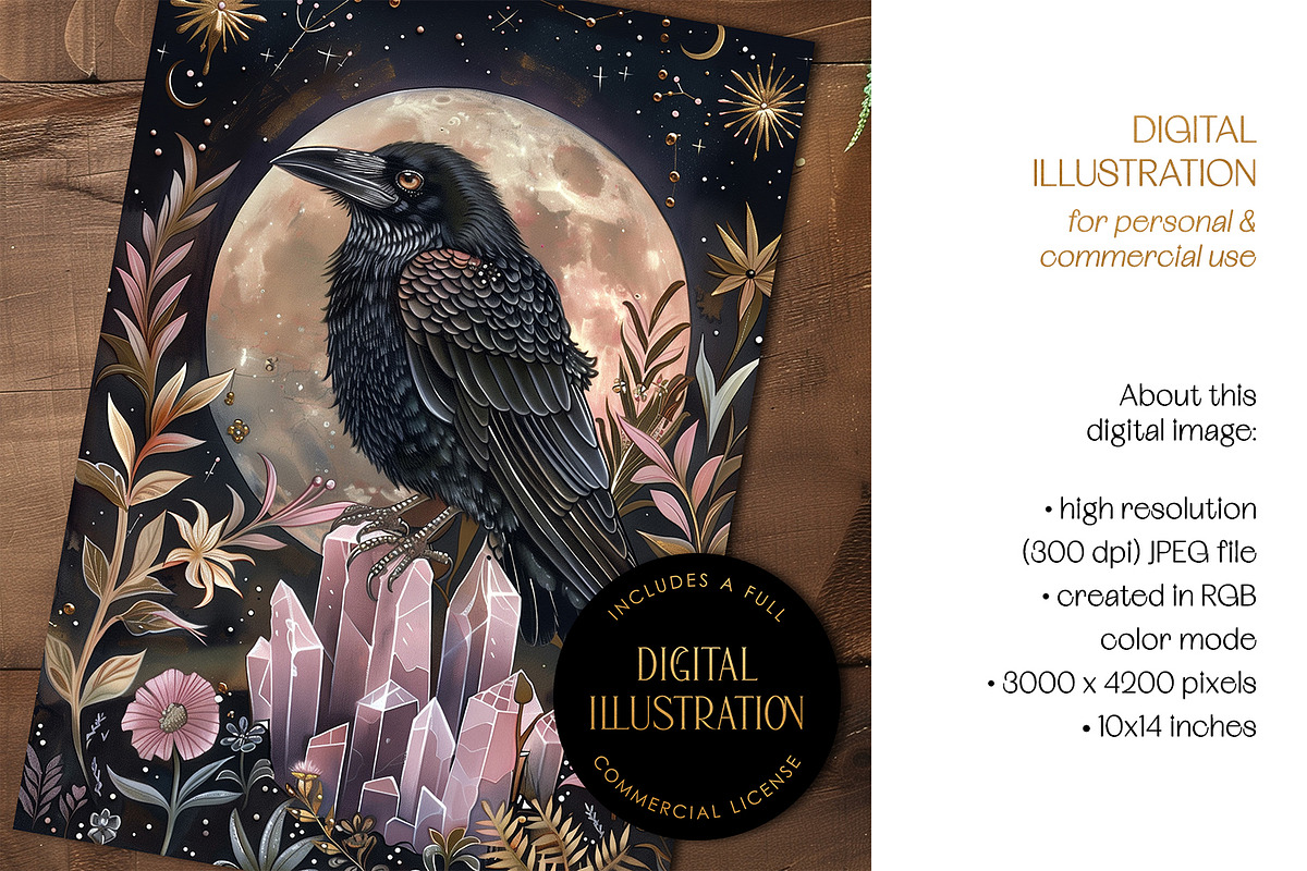 Rose Quartz Raven Illustration, an Animal Illustration by The Dutch Lady Designs (Photo 2 of 4)