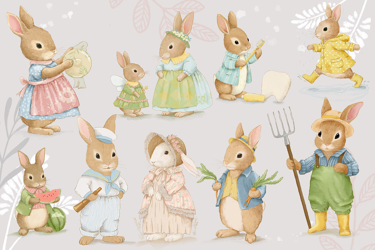 Vintage Summer Bunny Clipart Set, an Illustration by AlenaVlasko stock Market (Photo 5 of 5)