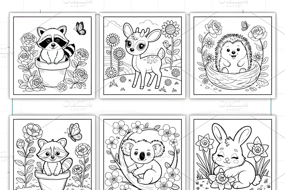 Animal in Flower Coloring Pages, a Decorative Illustration by Ink Gallery