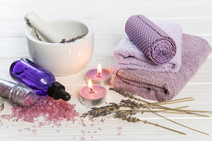 Lavender spa essentials for wellness and relaxing aromatherapy, a Beauty & Fashion Photo by Olena Rudo