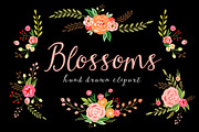 Blossoms - Watercolor floral ClipArt, an Illustration by DigitalCloud (Thumbnail 1 of 3)
