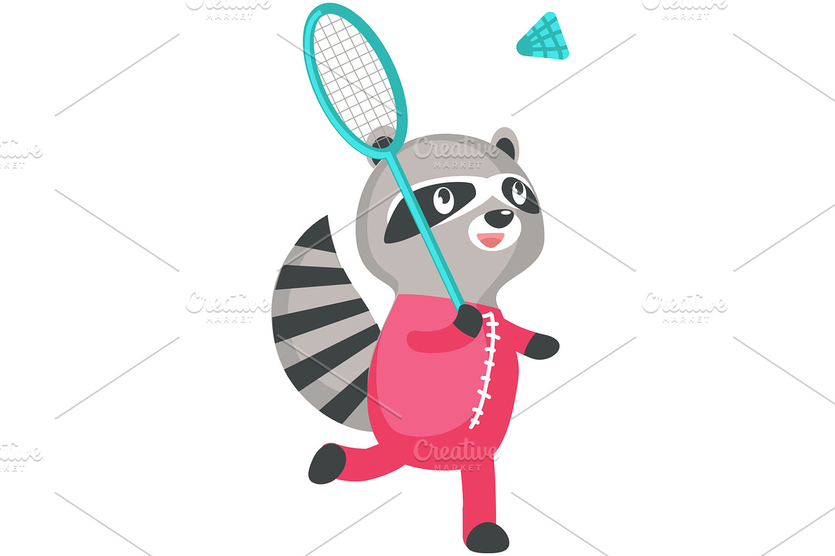 Raccoon animal play badminton, an Animal Illustration by SiberianArt