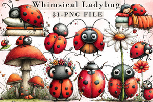 Whimsical Ladybug Clipart, an Illustration by Libby Wishes