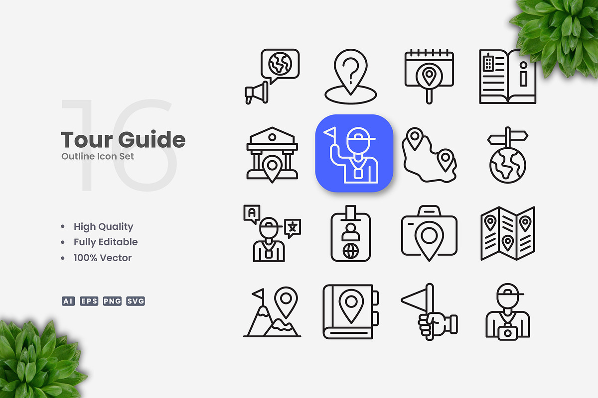 Tour Guide Outline Icons, an Outline Icon by Upnowgraphic