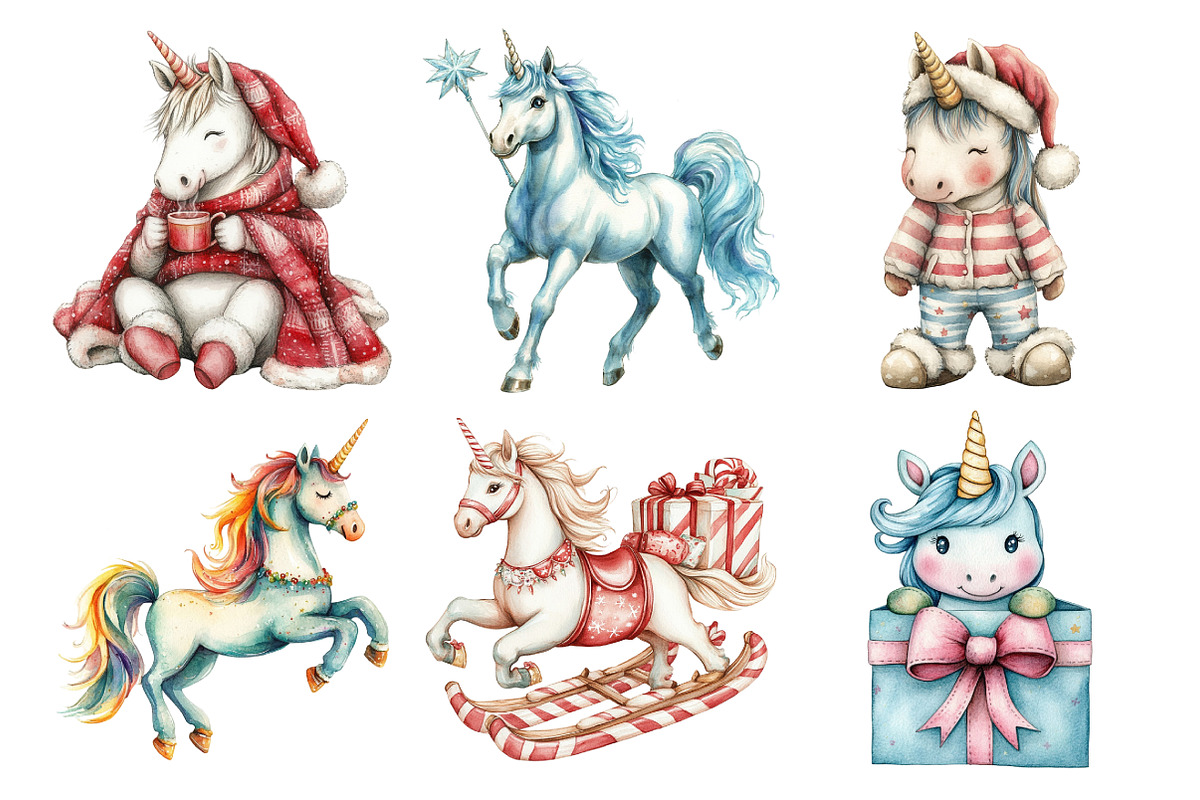 Cute Unicorn Christmas Clipart, an Illustration by Daily.Designs (Photo 4 of 5)