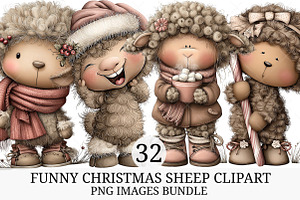 Funny Christmas Sheep Clipart, an Illustration by Craft Nest