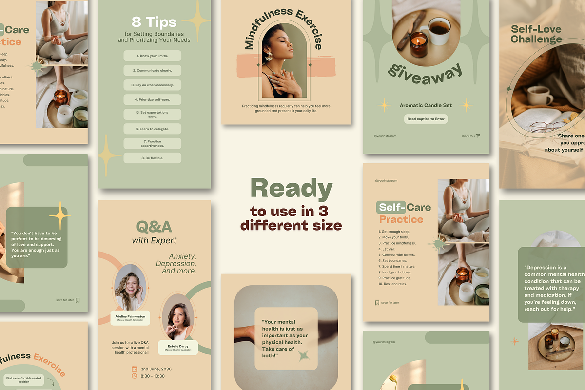 Self-Care Instagram Templates Canva, a Social Media Template by Kalstud (Photo 2 of 8)
