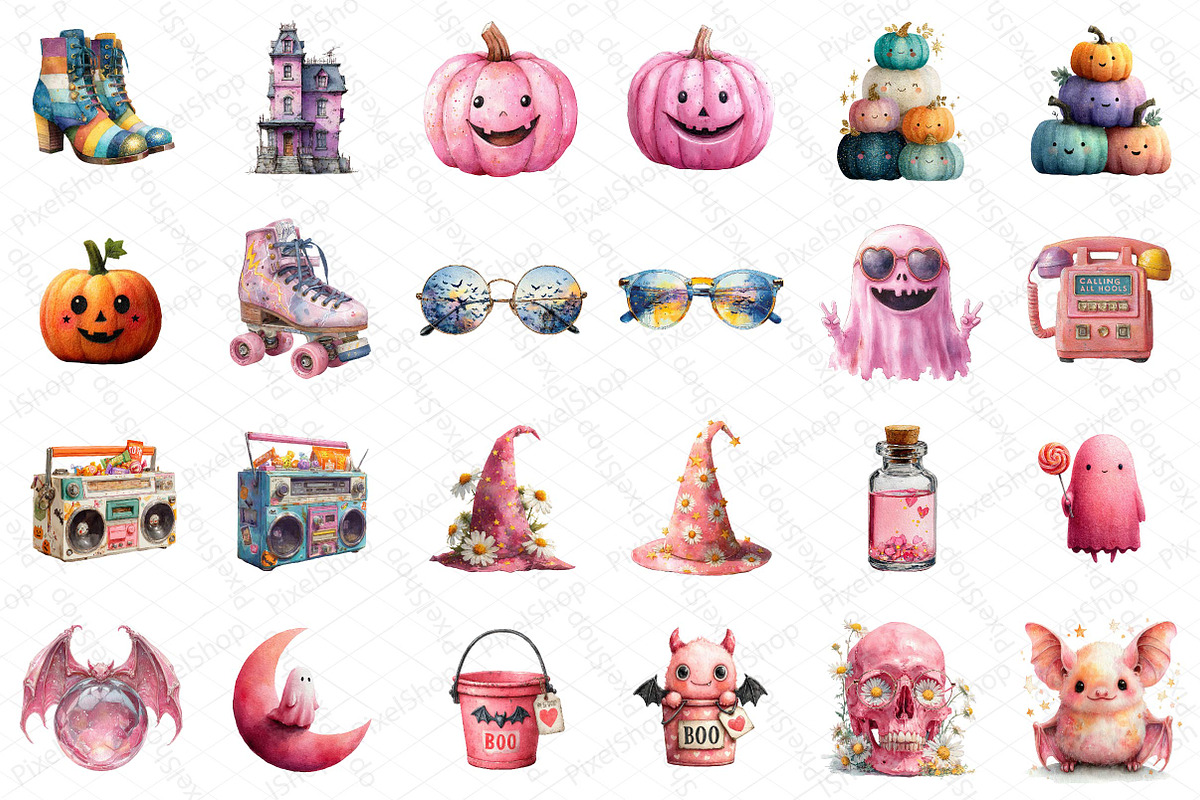 Pink Retro Halloween Clipart Bundle, an Illustration by DreamPrint404 (Photo 3 of 5)