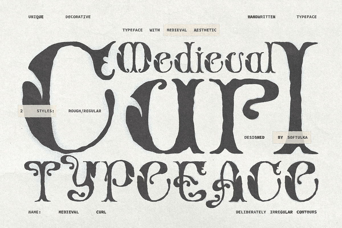 Medieval Curl Typeface, a Handwritten Font by softulka (Photo 4 of 8)