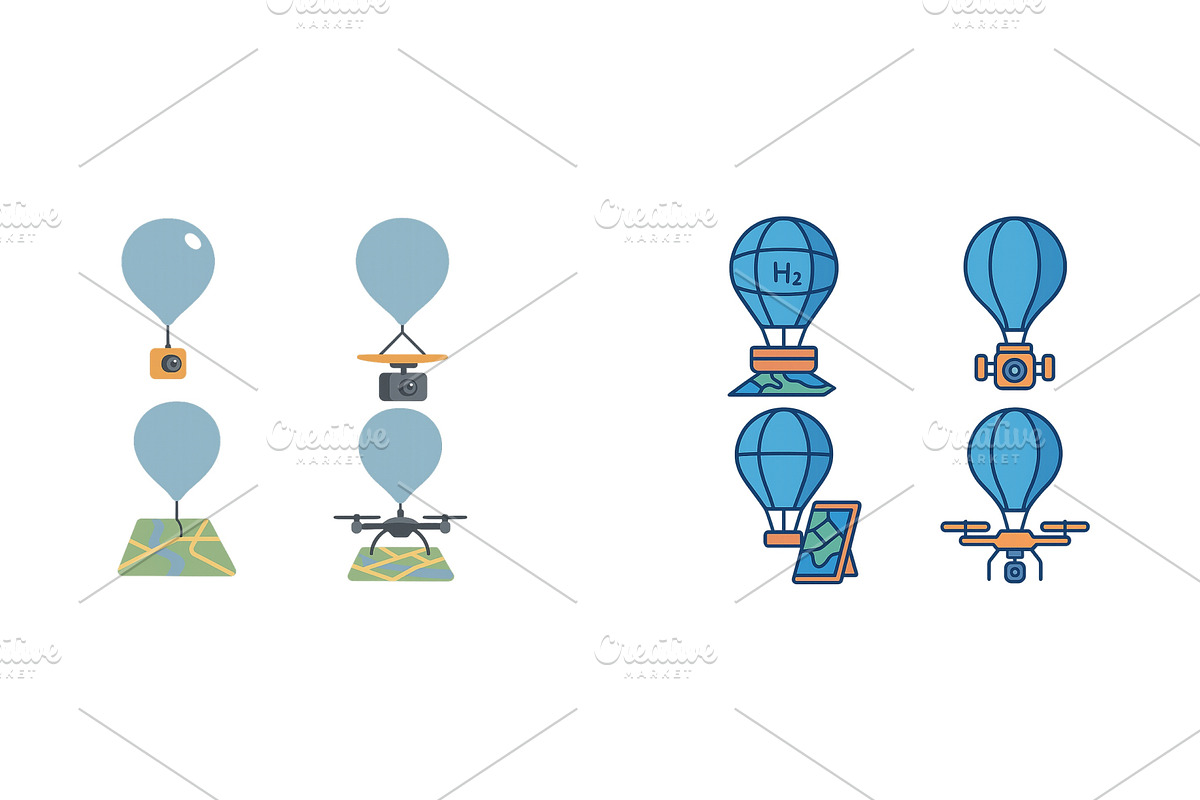 Balloon-inspired designs in blue, a Transportation Illustration by ZinetroN