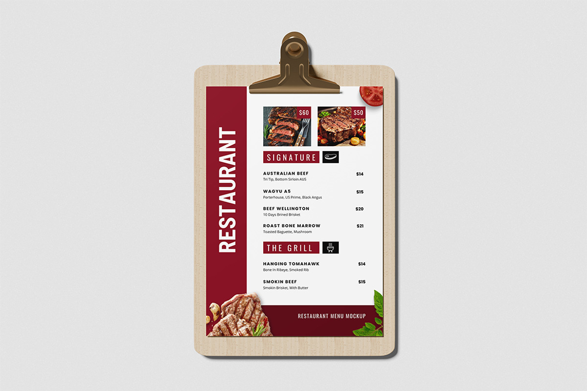 Restaurant Menu Mockup, an Advertising Mockup by swsi-studio (Photo 5 of 5)