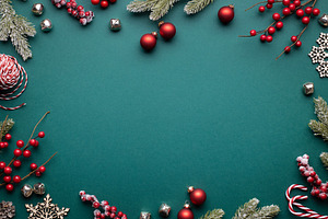 Christmas frame with classic red dec