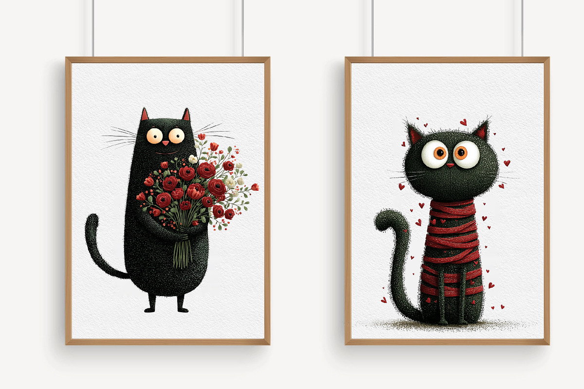 Quirky Valentine's Day Cat Clipart, an Illustration by Libby Wishes (Photo 4 of 7)