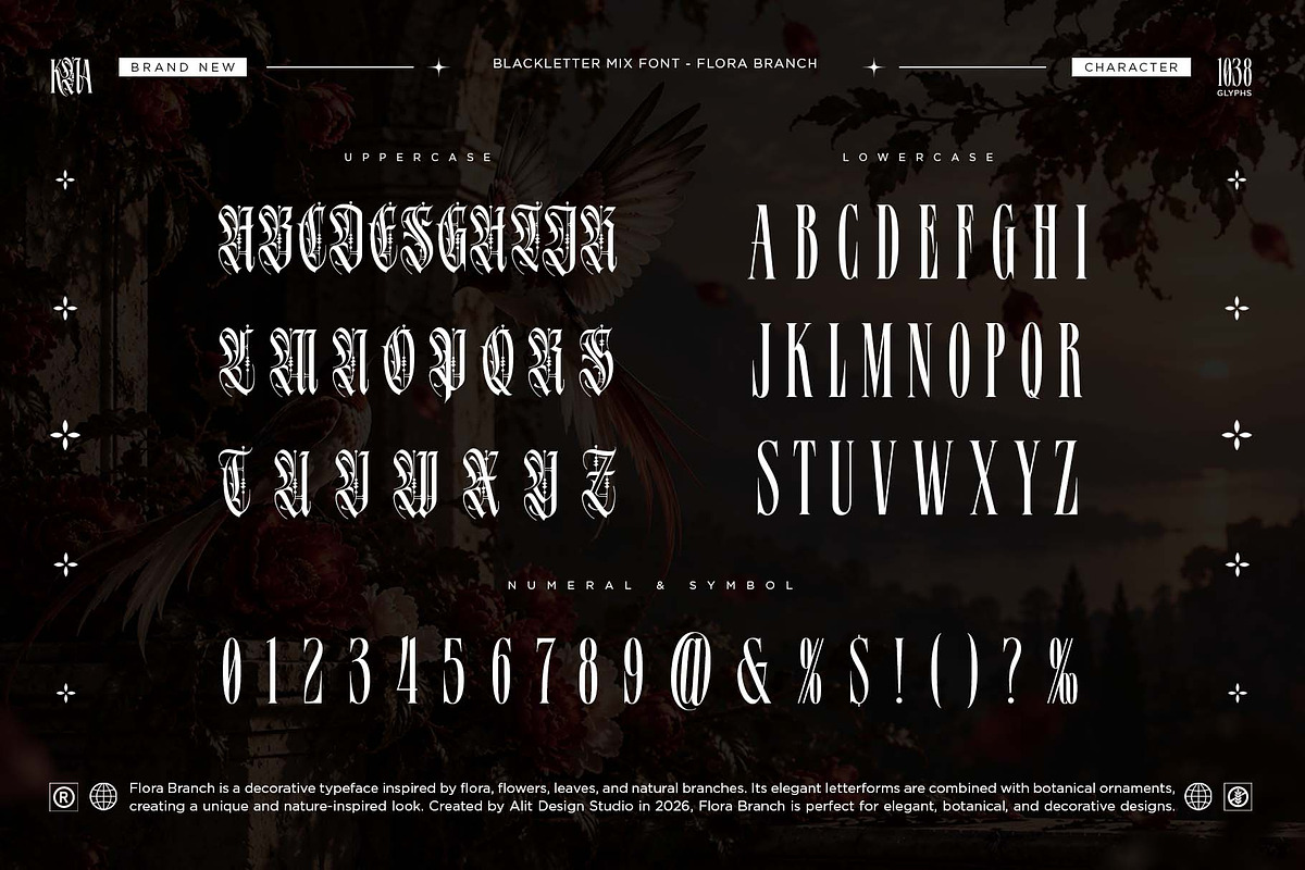 Flora Branch Typeface, a Blackletter Font by alit design (Photo 12 of 20)