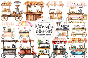 Watercolor Coffee Cart Clipart, an Illustration by OK Design