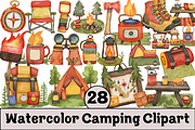 Watercolor Camping Clipart, an Illustration by Design Market (Thumbnail 1 of 3)