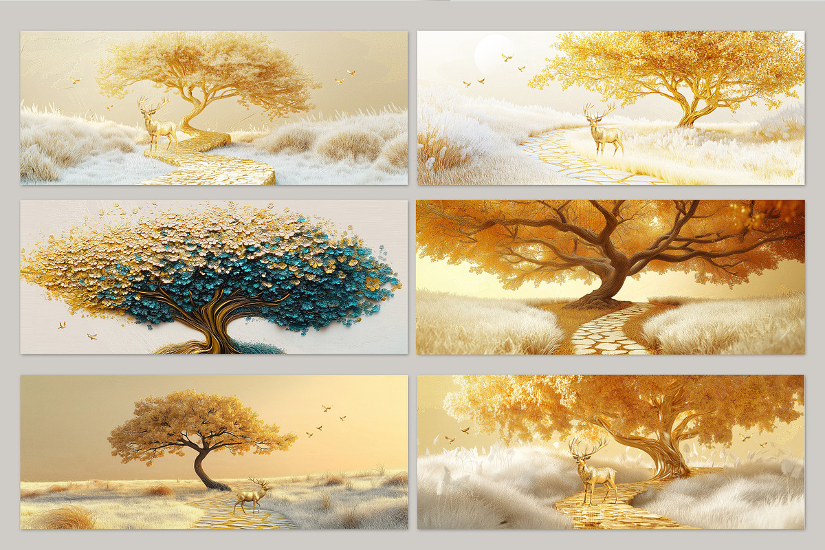Abstract golden tree elk wallpaper, a Decorative Illustration by fei long (Photo 9 of 10)