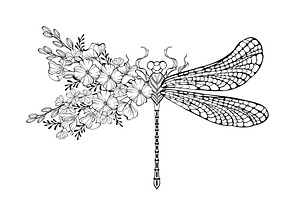 Dragonfly With Contour Flowers