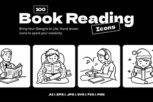 Book Reading Doodle Icons, an Outline Icon by Brickclay