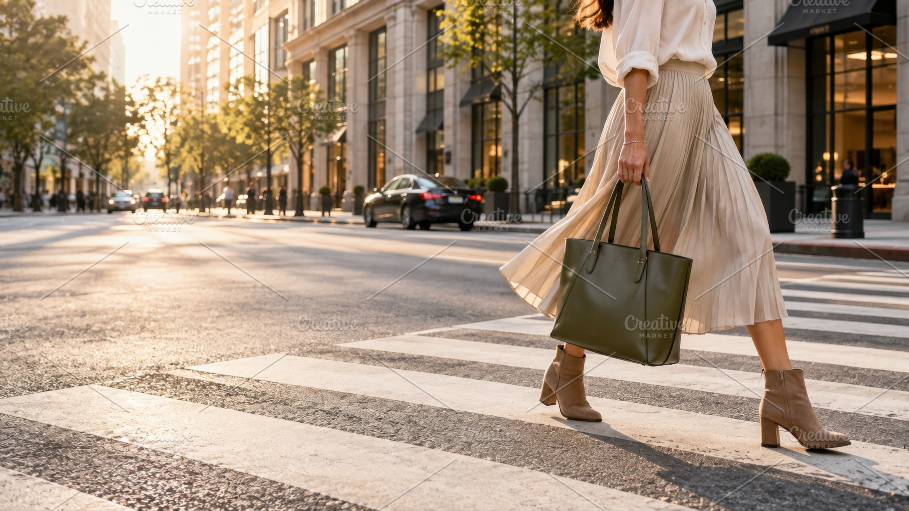 Woman walks in the city at sunset, a Photo by Beautiful things