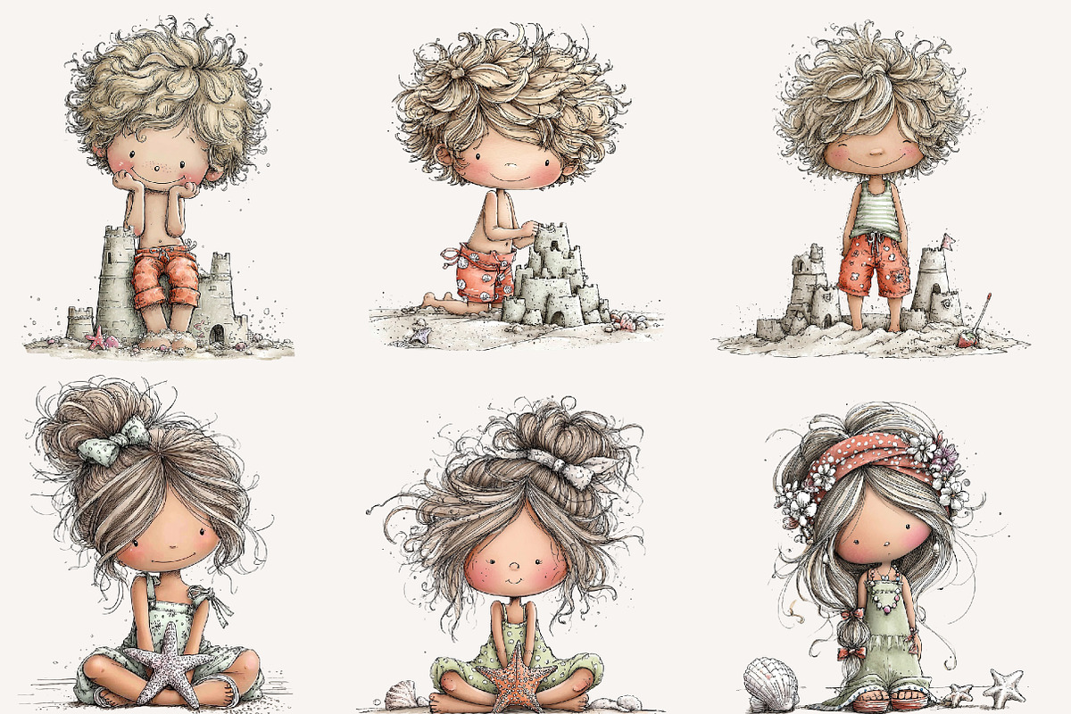 Whimsical summer beach kids Clipart, an Illustration by Designworld (Photo 2 of 4)