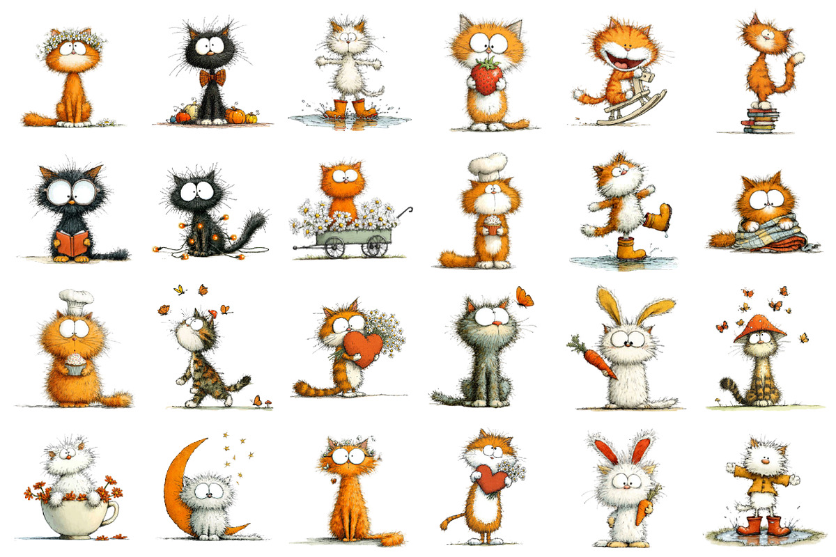 Whimsical Funny Fluffy Cat Clipart, a Seasonal Illustration by designcity5 (Photo 2 of 5)