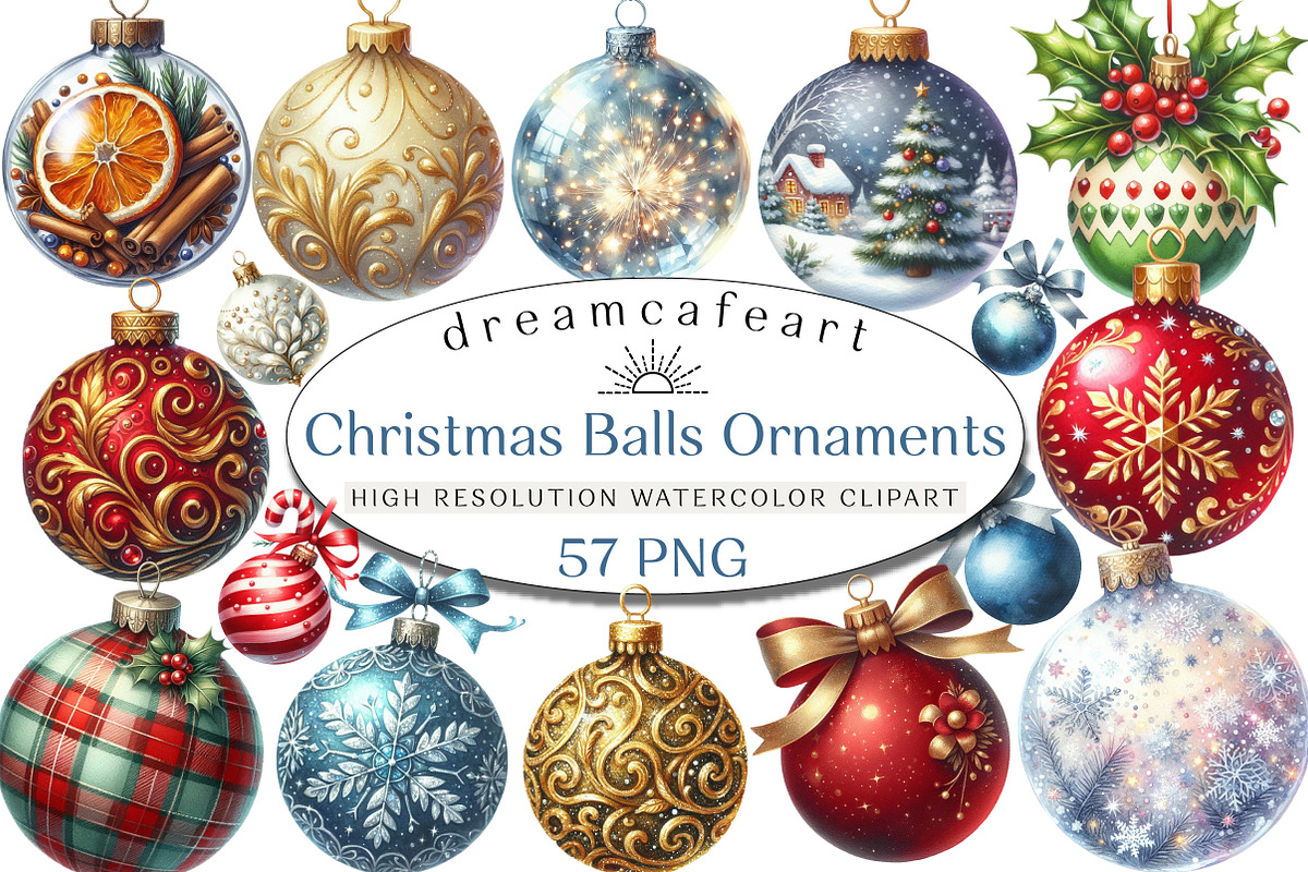 Christmas Balls Ornaments Clipart, an Illustration by DreamCafeArt (Photo 1 of 8)